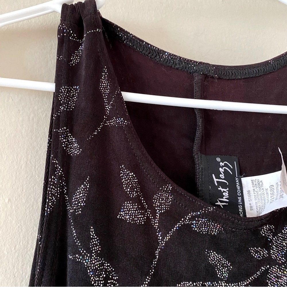 Vintage All That Jazz Black Slinky Maxi Dress with Glitter Flowers - Picture 5 of 7